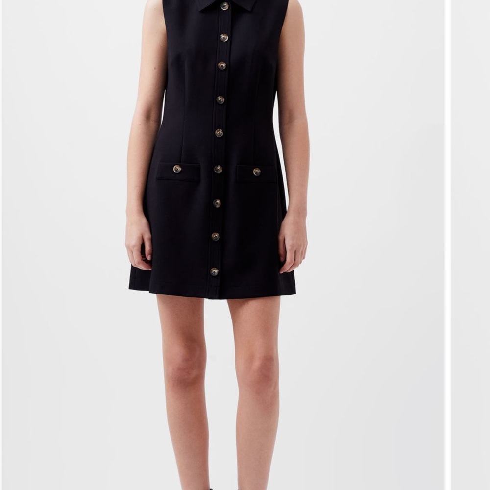 French Connection Black Notched Collar Mini Dress